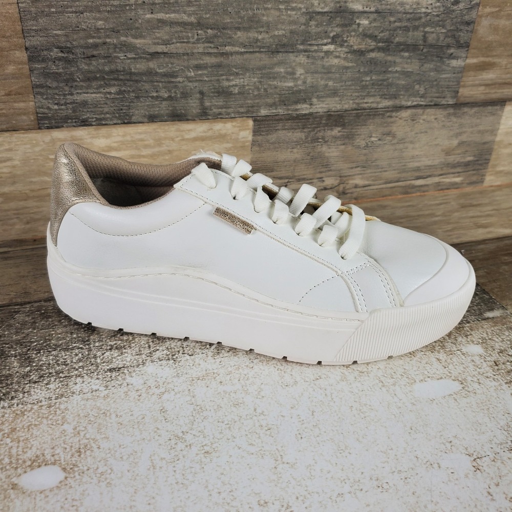 Dr. Scholl's Time Off Women Shoes Sz 6 M White Light Gold Faux Leather Sneakers